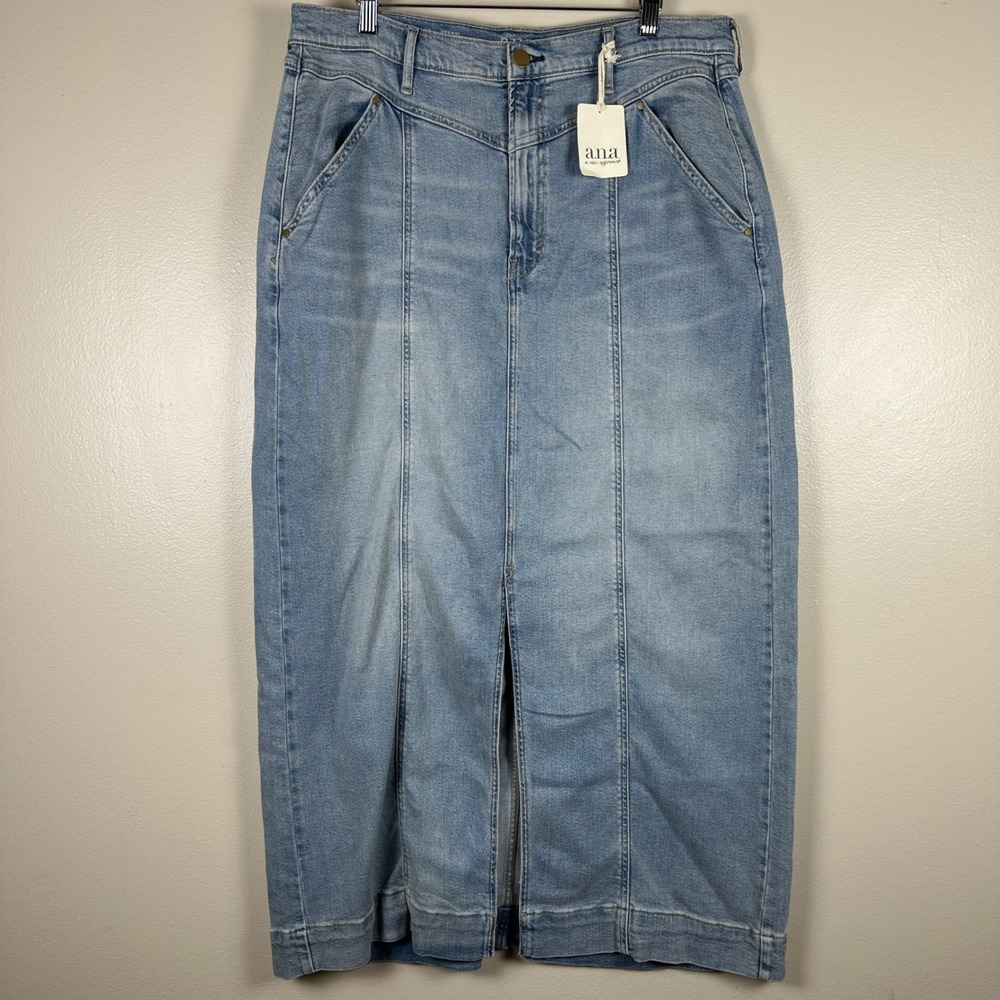 a.n.a Women's 16 Maxi Skirt Blue Denim High Rise Front Slit Indigo Haze